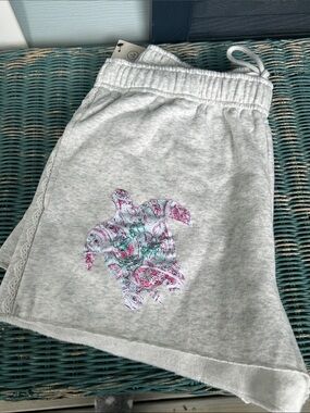 No Boundaries- Gray Sweatshirt Shorts with Pink & Teal Turtle Graphic